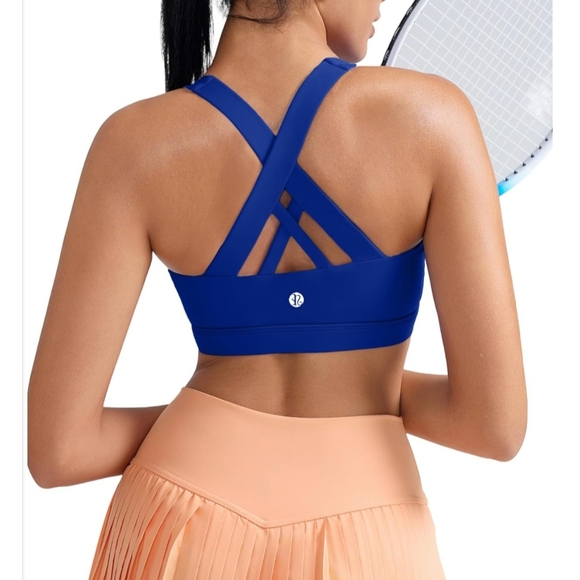 XL Running Girl Dynamic Blue Cross-Back Moisture Wickened Sports Bra - Picture 1 of 8